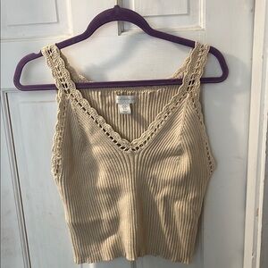 House of Harlow 1960 Cream Ribbed Crop Tank Top